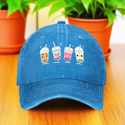 Cute Milk Tea Print Denim Baseball Cap