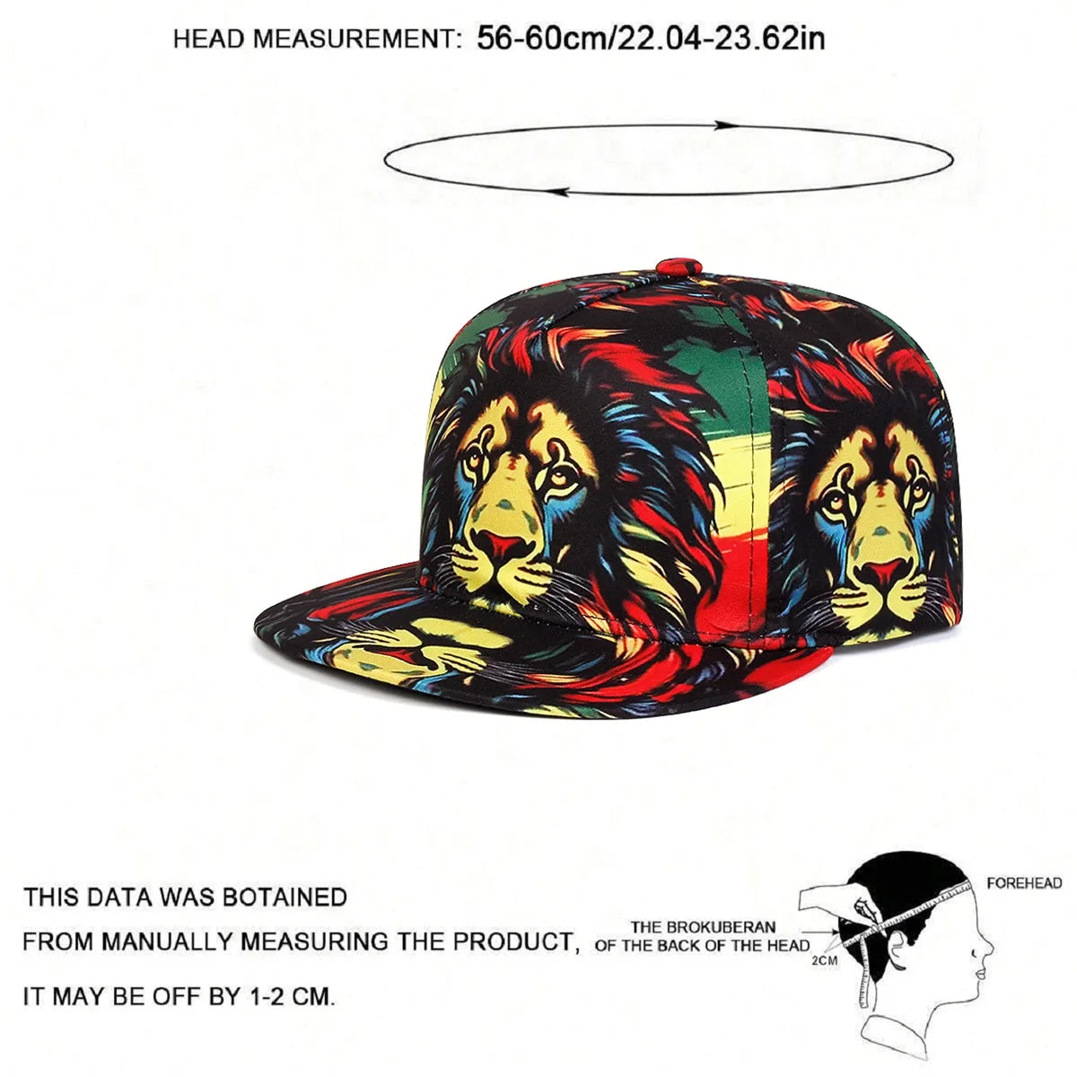 Unisex Colorful Lion Printed Flat Brim Baseball Cap