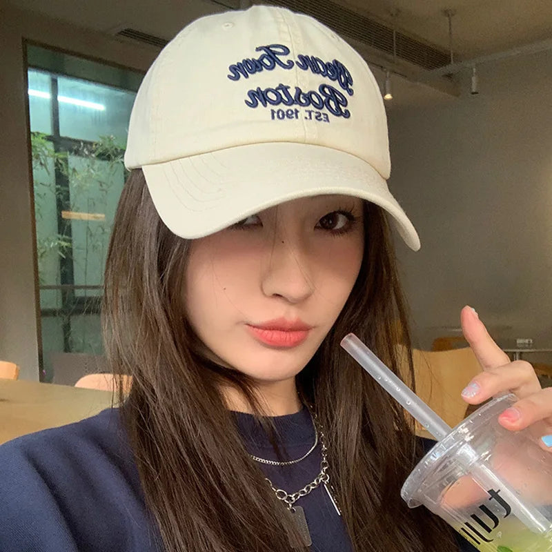 Vintage Korean Letter Duck Tongue Baseball Cap