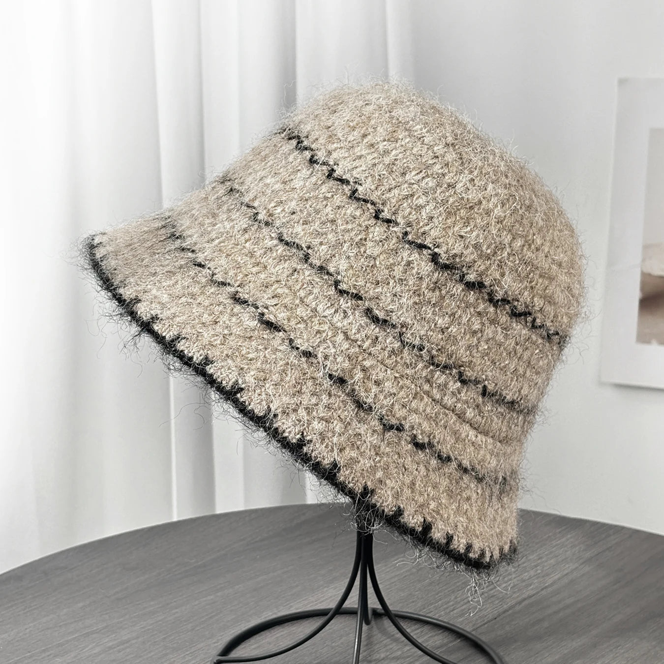 Plush Striped Winter Bucket Hat