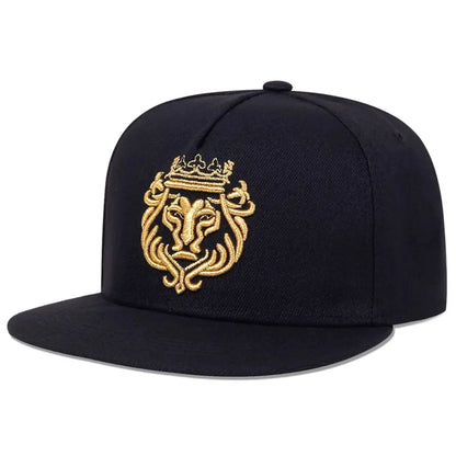 Unisex Lion Embroidered Cotton Hip Hop Snapback Cap