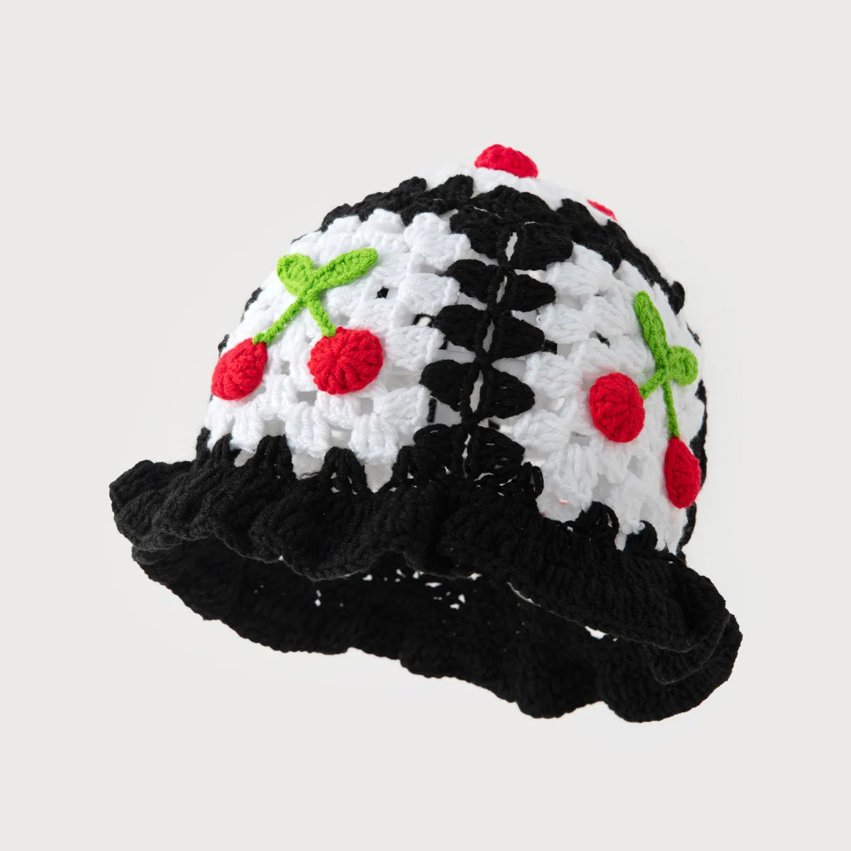 3D Cherry Crochet Ruffle Bucket Hat