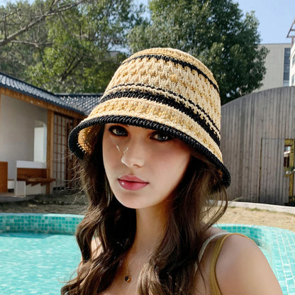 Womens Colorful Striped Knitted Travel Bucket Hat