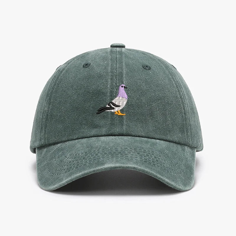 Embroidered Pigeon Vintage Washed Spring Baseball Cap