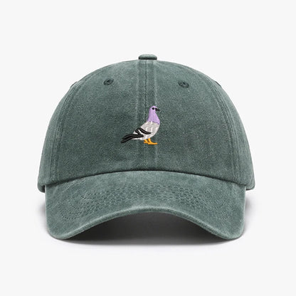 Embroidered Pigeon Vintage Washed Spring Baseball Cap