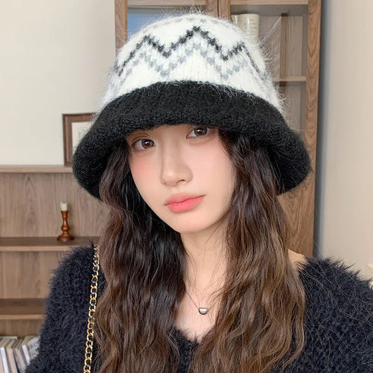 Winter Colorblock Knitted Casual Bucket Hat