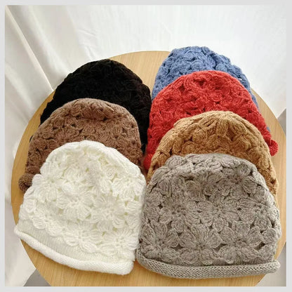 Korean Winter Handmade Floral Crochet Bucket Hat