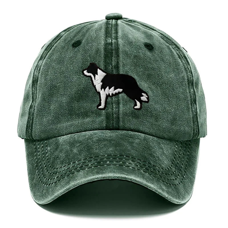 Border Collie Embroidered Washed Cotton Baseball Cap