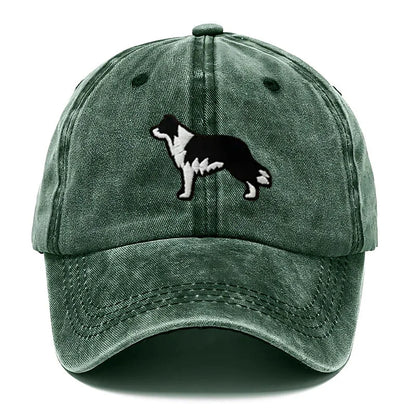 Border Collie Embroidered Washed Cotton Baseball Cap