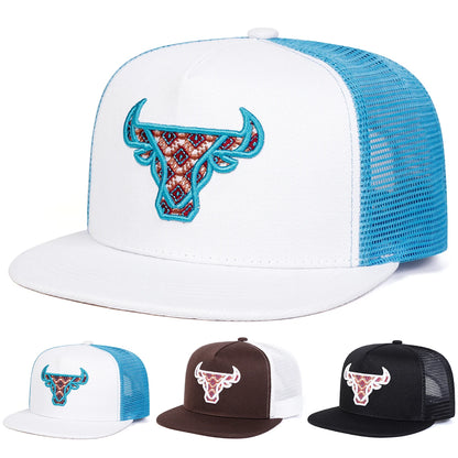 Unisex Ox Head Embroidery Hip-hop Net Hats