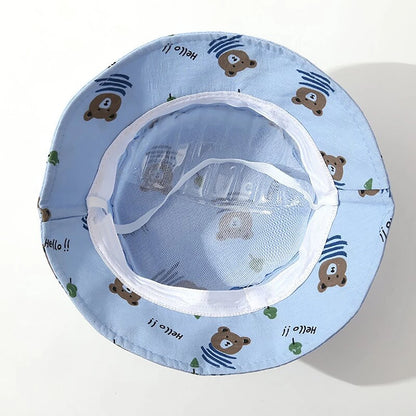 Cute Bear Print Wide Brim Baby Bucket Hat