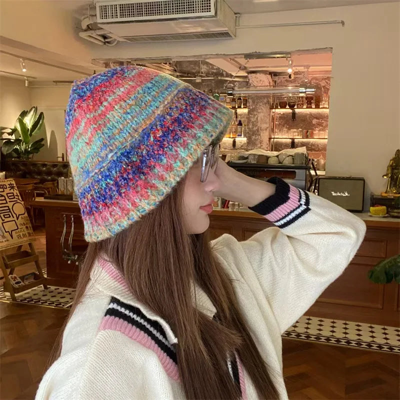 Women's Gradient Striped Knitted Winter Bucket Hat