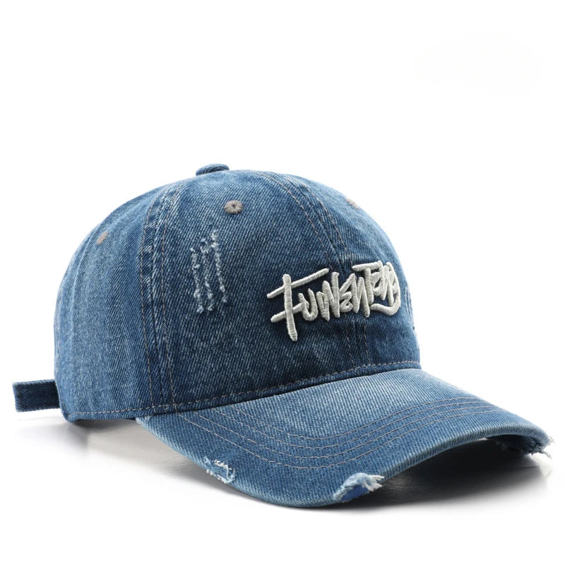Japanese Retro Washed Denim Letter Baseball Cap