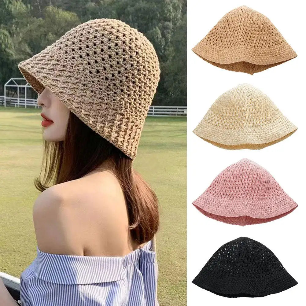 Summer Breathable Hollow Knitted Crochet Bucket Hat