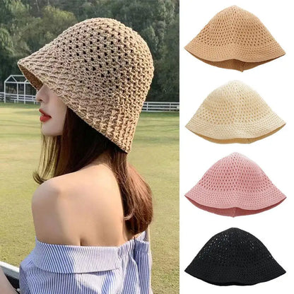 Summer Breathable Hollow Knitted Crochet Bucket Hat