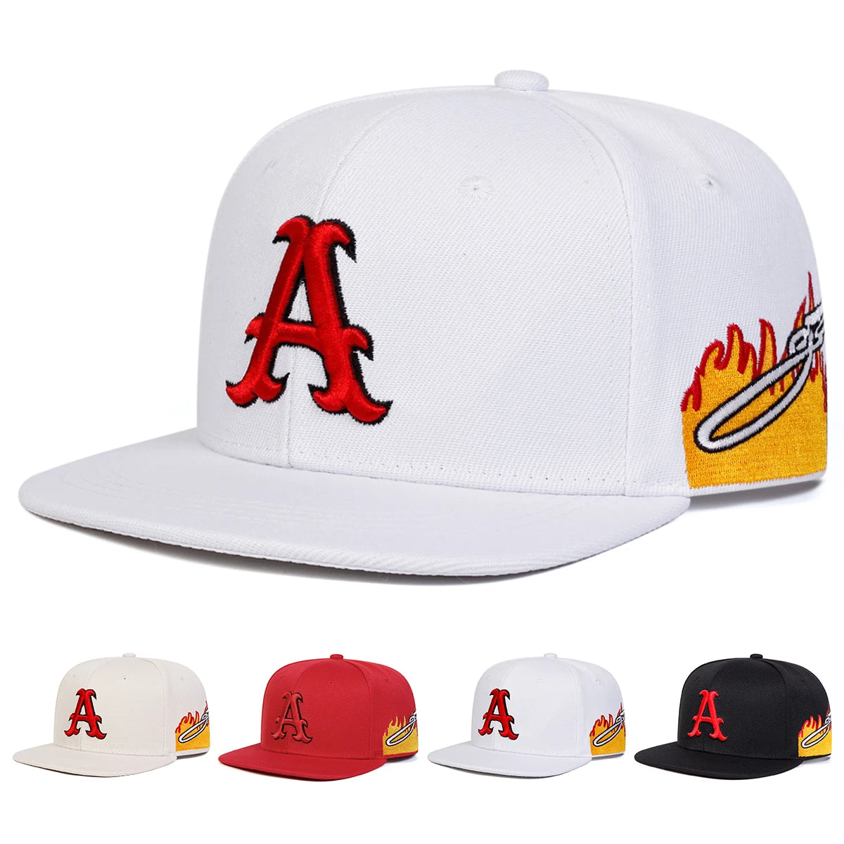 A Letter Flame Embroidery Snapback Cap