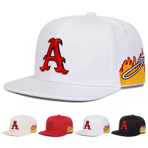 A Letter Flame Embroidery Snapback Cap