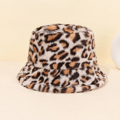 Leopard Print Thick Fleece Winter Bucket Hat