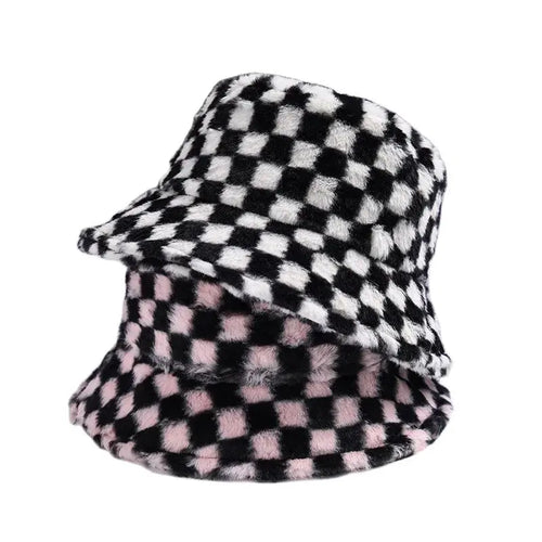 Women's Checkerboard Plush Bucket Hat