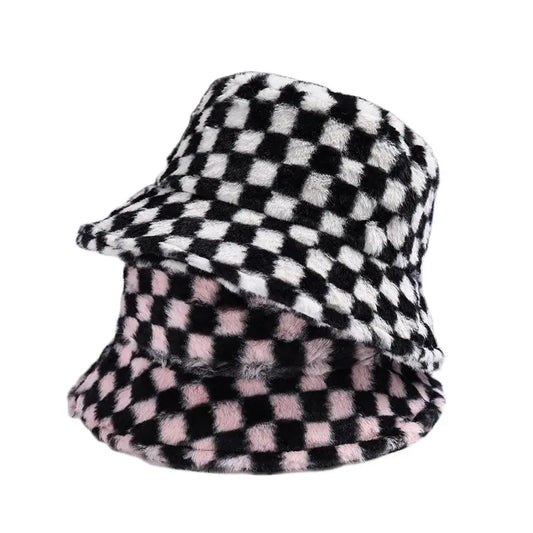 Women's Checkerboard Plush Bucket Hat
