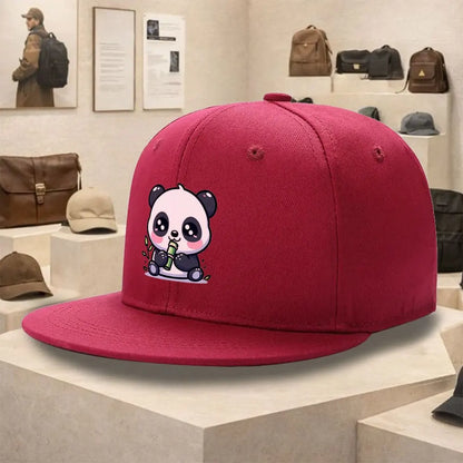 Cute Panda Eating Bamboo Flat Brim Snapback Cap