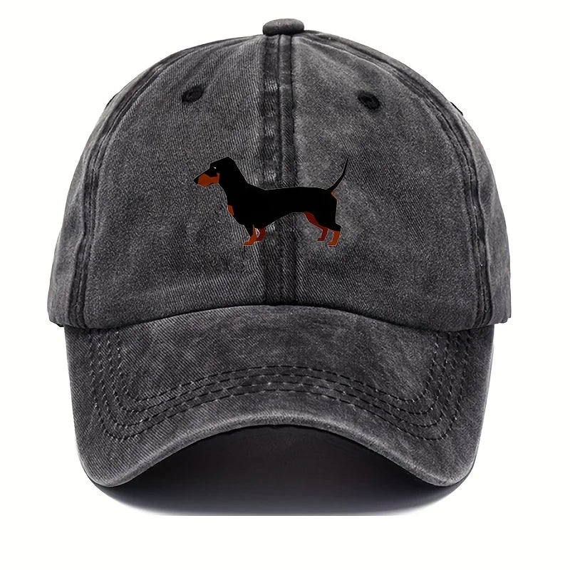 Retro Dachshund Cartoon Print Baseball Cap