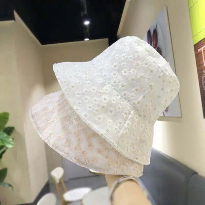 Summer Lace Daisy Embroidery Breathable Bucket Hat