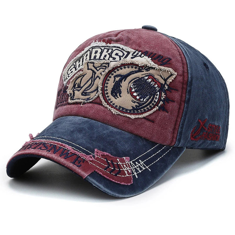 Unisex SHARKS Embroidered Washed Cotton Baseball Cap