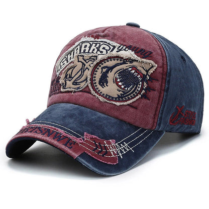 Unisex SHARKS Embroidered Washed Cotton Baseball Cap