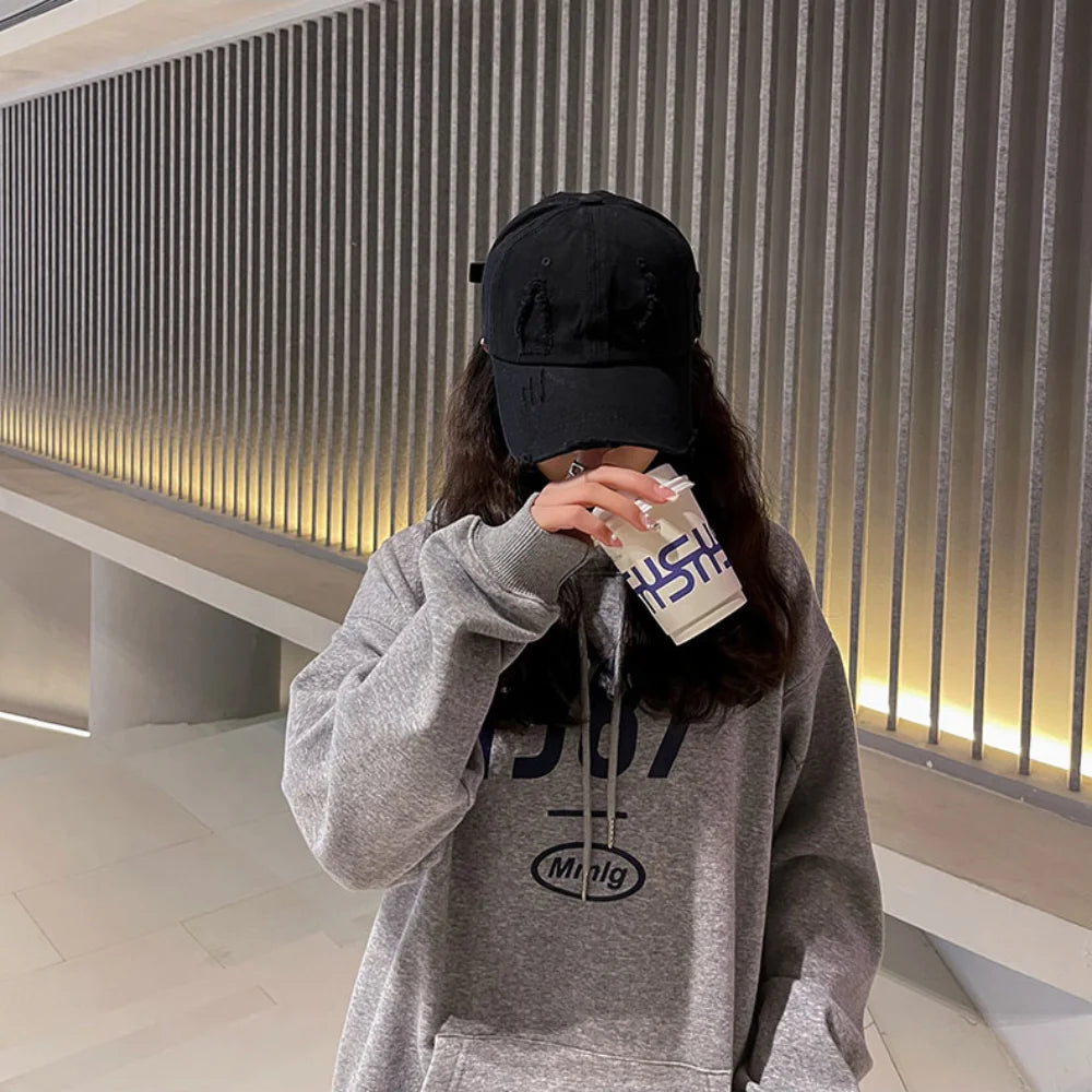 Trendy Worn Hole Letter Streetwear Baseball Cap