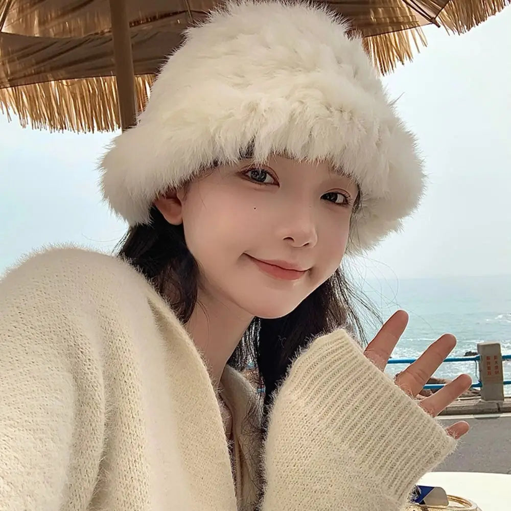 Rabbit Fur Windproof Winter Bucket Hat