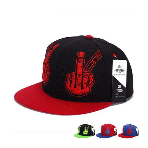 Middle Finger Embroidery Hip Hop Snapback Cap