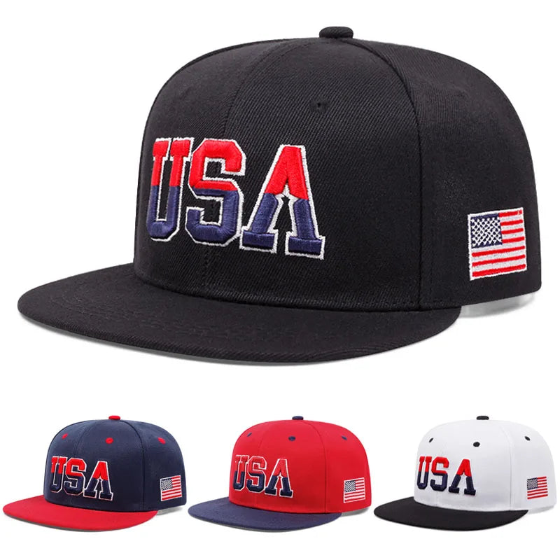 USA Embroidered Flat Brim Baseball Hat