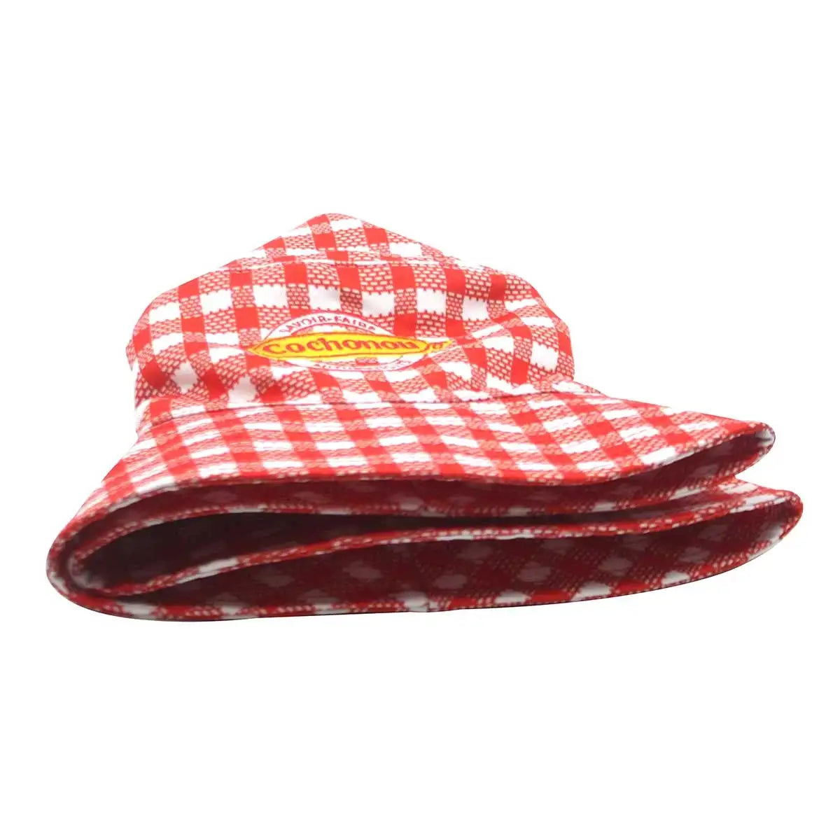 Pig Cochonou Embroidered Red Plaid Foldable Bucket Hat