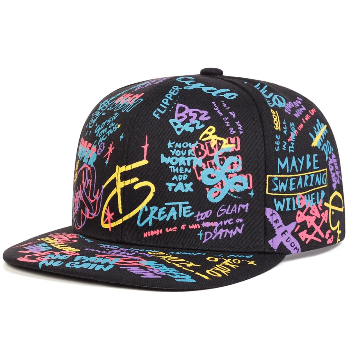 Black White Letter Graffiti Hip Hop Snapback Cap