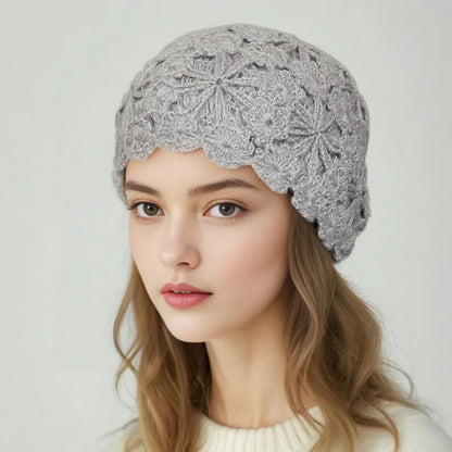Floral Knit Winter Beret Bucket Hat