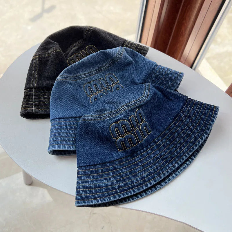 Fashion Letter Denim Reversible Bucket Hat