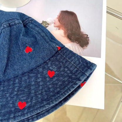 Women’s Embroidered Heart Denim Bucket Hat