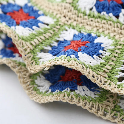 Japan Korea Crochet Straw Flower Bucket Hat