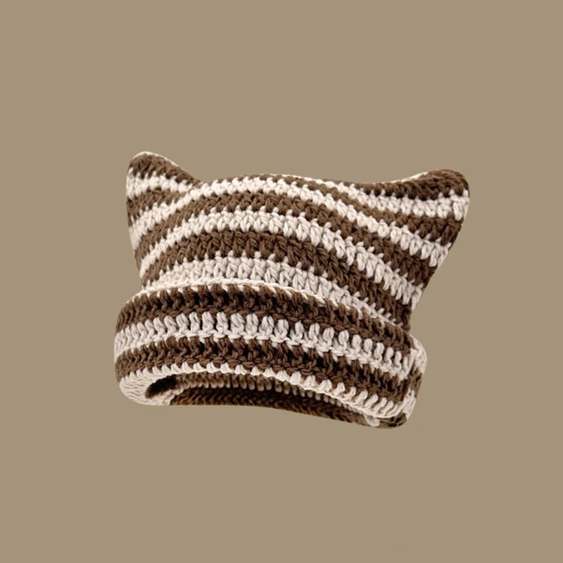 Little Devil Striped Cat Ear Bucket Hat