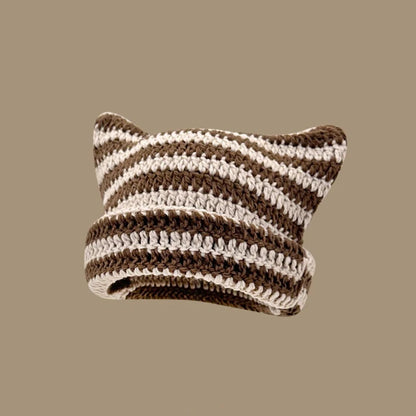 Little Devil Striped Cat Ear Bucket Hat