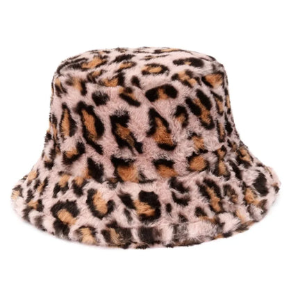 Retro Leopard Faux Fur Fluffy Bucket Hat