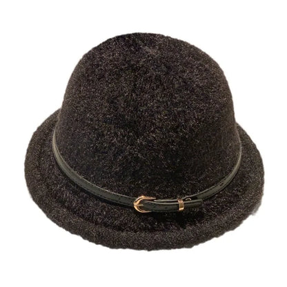 French Style Belt Buckle Wool Bucket Hat