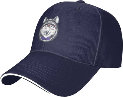 Husky Glasses Bow Tie Baseball Cap