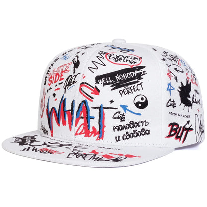 Unisex WHAT Graffiti Print Hip Hop Snapback Cap