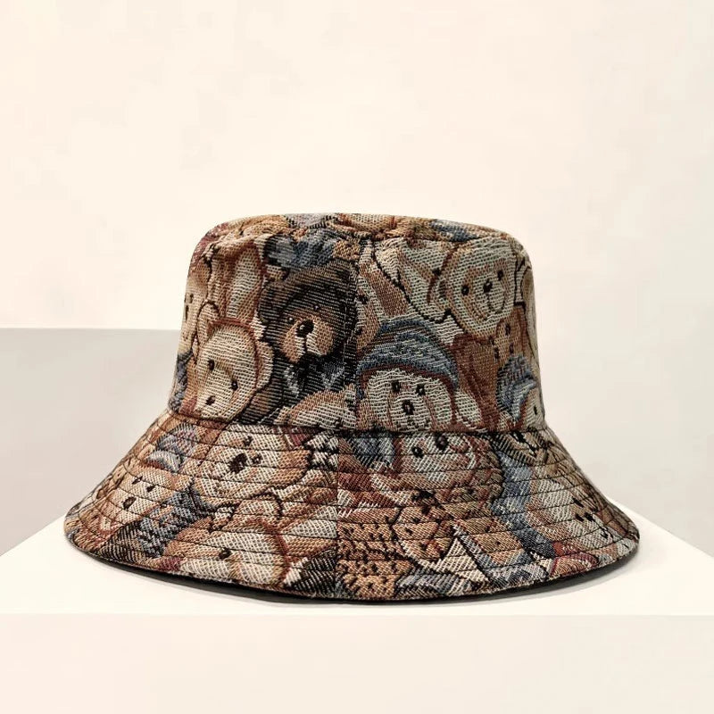 Cute Bear Print Summer Bucket Hat