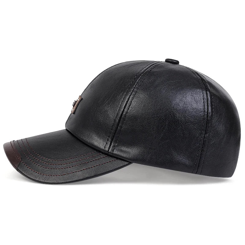 PU Leather Letter Label Baseball Cap