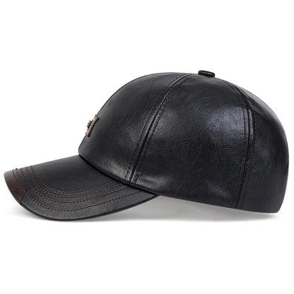 PU Leather Letter Label Baseball Cap