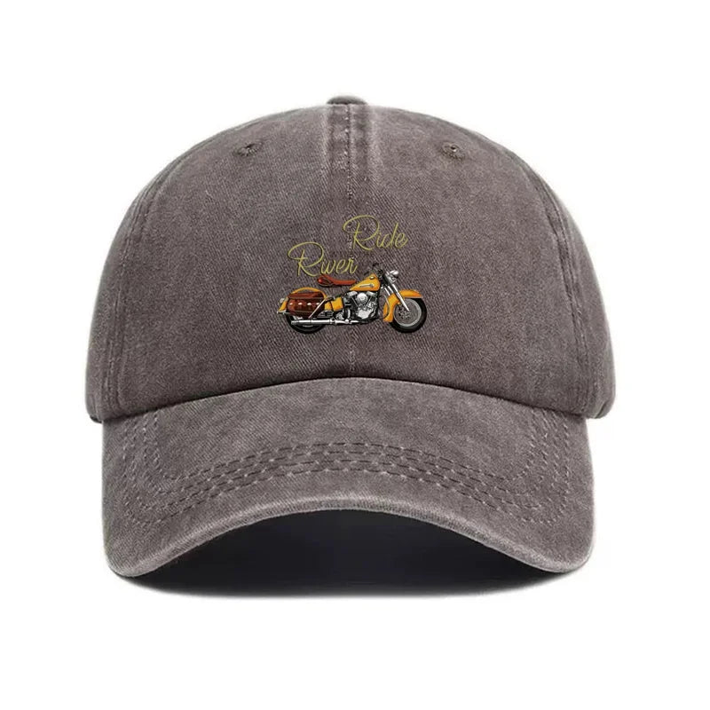 Vintage Washed Cotton Motorcycle Pattern Baseball Cap