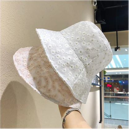 Cotton Flower Embroidery Outdoor Travel Bucket Hat